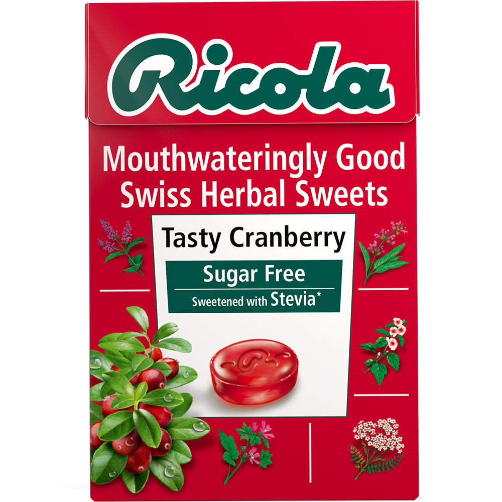 Ricola Cranberry Swiss Herb Lozenges Sugar Free Candy Soothing Refreshing  40g.
